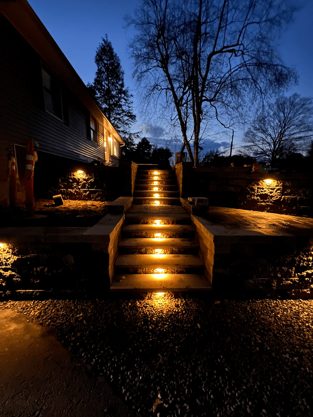 Block stairs with lighting. Night time 